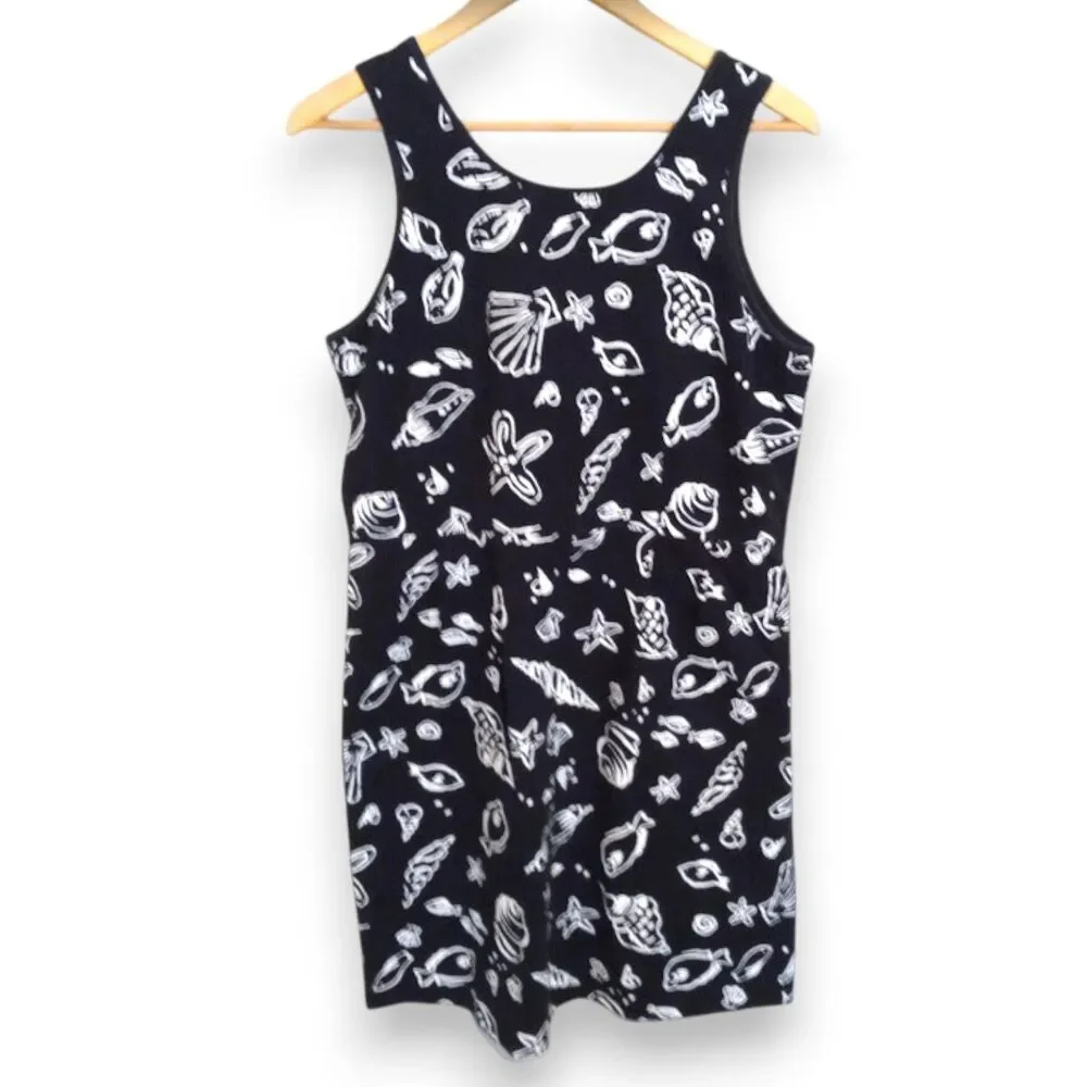 Girlfriends By Anita G Tank Dress-Medium-Fish Seashell AOP-Black-White
